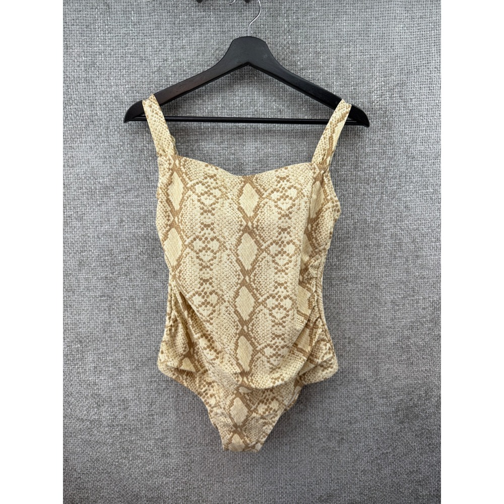 Kona Sol Women's Med 8-10 Snakeskin Print One Piece Swimsuit Tan Cream